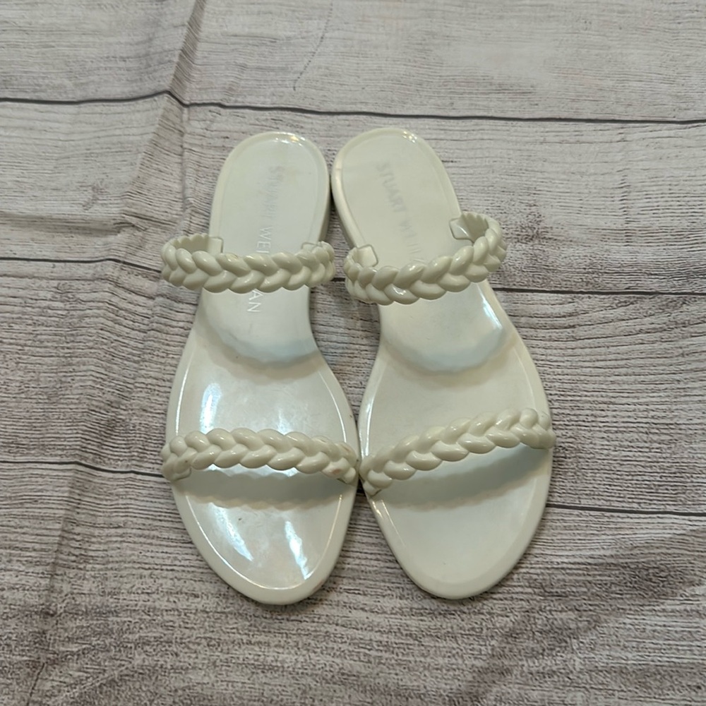Stuart Weitzman white braided jelly slide sandals